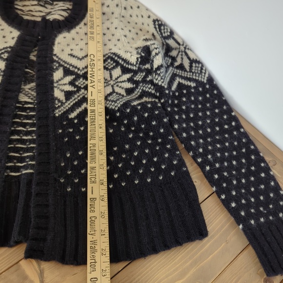 Black Cream Nordic Print Wool Blend Open Cardigan - Picture 10 of 12